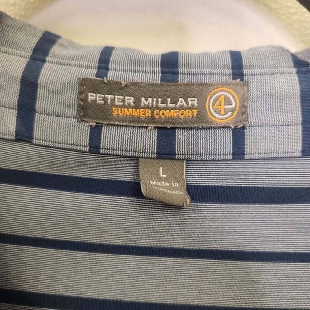 Peter Millar Men's L Polo Shirt Striped Golf Preppy Athletic L Blue Gray - Picture 4 of 7